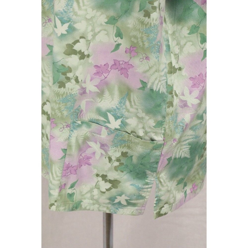MG Medgear Scrub Top Women XL Green Leaf Floral Medical Uniform Shirt V Neck VTG - Picture 4 of 12